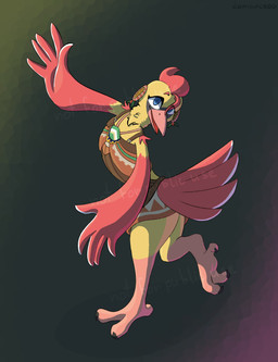 anthro beak blue_eyes breasts dancing feather_hands feathers feet female jewelry looking_at_viewer pink_beak pink_feet realistic_coloration red_arms red_crest red_tail sexual_dimorphism simple_background small_breasts smile solo tail tribal tribal_clothing tribal_jewelry winged_hands yellow_body yellow_head domanceeo_dum sdjw_2016 breath_of_the_wild nintendo tears_of_the_kingdom the_legend_of_zelda fan_character scarlet_(sdjw2016) avian bird cardinal_(bird) northern_cardinal oscine passerine rito absurd_res hi_res watermark