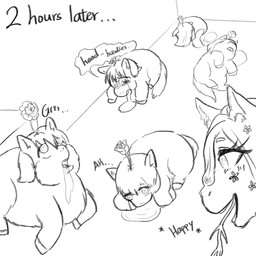 accessory ambiguous_feral ambiguous_gender bodily_fluids burping crying death dialogue dying eye_roll fainted female female_feral feral flower flower_in_hair flower_on_head group hair hair_accessory happy on_ground open_mouth pain plant rose_(flower) sadism smile tears text vomit vomiting young young_ambiguous young_feral yellowcottoncandy030 fluffy_pony gypsophila fluffy_pony_(species) mammal 1:1 2025 digital_media_(artwork) english_text hi_res monochrome