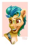 brown_eyes eyebrows fur male open_mouth open_smile raised_eyebrow sheriff_badge smile solo teeth teaflower300 hasbro mlp_g5 my_little_pony hitch_trailblazer_(mlp) earth_pony equid equine horse mammal pony absurd_res hi_res signature