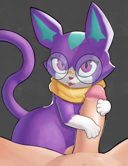 bedroom_eyes bestiality bodily_fluids duo eyewear female female_feral feral genitals glasses holding_penis human_on_feral humanoid_genitalia humanoid_penis interspecies looking_at_viewer male male/female male_human narrowed_eyes nude_human paws penis purple_body purple_eyes round_glasses saliva saliva_string seductive simple_background size_difference tail tongue tongue_out drakkie league_of_legends riot_games tencent battle_principal_yuumi yuumi_(lol) domestic_cat felid feline felis human mammal absurd_res hi_res