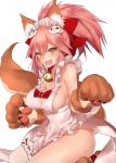 apron bell big_breasts bow_(feature) bow_apron bow_in_front breasts brown_body brown_fur butt clothed clothing clothing_bow collar cute_fangs female fluffy fluffy_tail fur glistening glistening_body glistening_skin hair inner_ear_fluff kneeling open_mouth pink_hair ponytail simple_background solo tail tuft white_background white_body white_fur yellow_eyes yaman fate_(series) type-moon berserker_tamamo_cat caster_tamamo-no-mae animal_humanoid canid canid_humanoid canine canine_humanoid fox_humanoid humanoid mammal mammal_humanoid 2017 hi_res