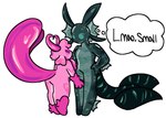 ang3lk4t anthro astenian duo female fin fish_tail fluffy fluffy_tail heart_(marking) hi_res holidays horn male male/female markings neck_tuft pink_body pink_eyes purple_eyes riverwell size_difference slightly_chubby slightly_chubby_female tail teal_body teal_eyes tuft