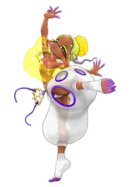 breasts clothed clothing convenient_censorship dancing dark_body dark_skin female footwear humanoid_pointy_ears not_furry panties pointy_ears pseudo_hair simple_background socks solo tentacle_hair tentacles toeless_footwear toeless_socks topless translucent translucent_clothing underwear white_background koharuno2 nintendo splatoon frye_(splatoon) aquatic cephalopod humanoid inkling mollusk hi_res