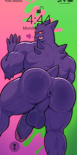 against_surface anus ass_on_glass balls balls_on_glass battery_life big_penis blush bodily_fluids butt genitals glass male muscular muscular_male on_glass penis presenting presenting_anus presenting_hindquarters pressed_against purple_body red_eyes solo spikes spikes_(anatomy) sweat sweaty_balls sweaty_butt sweaty_genitalia text tongue tongue_out wifi 0deeno nintendo pokemon generation_1_pokemon gengar pokemon_(species) hi_res