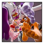 5_toes anthro barefoot border clothed clothing feet female foot_focus group orange_body pink_body purple_body soles toes white_border feetymcfoot sega sonic_boom sonic_riders sonic_the_hedgehog_(series) amy_rose blaze_the_cat rouge_the_bat sticks_the_jungle_badger wave_the_swallow avian badger bat bird domestic_cat eulipotyphlan felid feline felis hedgehog hirundinid mammal mustelid musteline oscine passerine swallow_(bird) 1:1 3d_(artwork) absurd_res digital_media_(artwork) hi_res