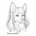 1:1 anthro canid canine canis conditional_dnp female fur hair headshot_portrait icon long_hair looking_at_viewer mammal monochrome portrait princess_rei sakura_d._lyall simple_background sketch solo wolf