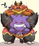 anal anthro balls duo erection eyes_closed genitals kemono male male/male moobs nipples overweight overweight_male penis purple_body sex simple_background small_penis text chobikuma nintendo pokemon emboar generation_1_pokemon generation_5_pokemon gengar pokemon_(species) 2025 hi_res japanese_text