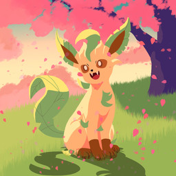 ambiguous_gender black_nose brown_eyes brown_paws cherry_blossom chest_tuft detailed_background feral flower fur grass green_body green_fur green_tail long_tail open_mouth outside pink_tongue plant prunus_(flower) quadruped sitting solo tail teeth tongue tuft yellow_body yellow_fur fulgito_ast nintendo pokemon eeveelution generation_4_pokemon leafeon pokemon_(species) 1:1 2025 hi_res