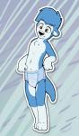 4_fingers anthro black_nose blue_body blue_fur clean_diaper clothed clothing diaper diaper_only fingers fur male navel pull-ups_(diaper) solo standing topless wearing_diaper white_body white_fur young blankieplush island_(character) mammal mustelid otter 2018 hi_res