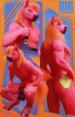 animal_genitalia anthro balls butt clothing cutie_mark equine_genitalia fully_sheathed fur genitals hair hooves male nude overalls sheath sitting smile solo standing tail sidekick friendship_is_magic hasbro my_little_pony mythology big_macintosh_(mlp) earth_pony equid equine horse mammal mythological_creature mythological_equine pony absurd_res digital_media_(artwork) hi_res
