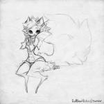 clothed clothing female fluffy looking_at_viewer sitting solo redbeanviolin 1:1 2014 monochrome sketch