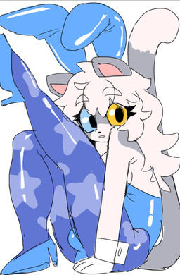 anthro biped blush breasts bulge bunny_costume butt cleavage clothed clothing collar costume crossgender dipstick_tail eyelashes fake_ears fake_rabbit_ears femboy footwear gloves gynomorph gynomorph_anthro hair handwear heterochromia high_heels intersex intersex_anthro long_hair markings mtg_crossgender mti_crossgender panties shark_tail shoes solo star tail tail_markings underwear white_hair popstick pop_(popstick) aquatic domestic_cat felid feline felis fish hybrid mammal shark 2025 hi_res