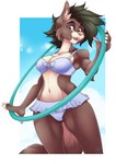 anthro arm_tuft athletic athletic_anthro athletic_female big_breasts big_ears bikini bikini_bottom bikini_top black_body black_fur black_hair blue_clothing breasts brown_body brown_fur cheek_tuft chest_tuft claws clothing colored_nails ear_tuft elbow_tuft facial_tuft female fluffy fluffy_tail fur grey_eyes hair hoop nails open_mouth open_smile pawpads pink_nose pink_pawpads slim smile solo swimwear tail tan_body tan_fur thigh_gap tongue tuft two-piece_swimsuit white_claws white_nails fanakfurry zoe_(arcori) canid canine canis mammal absurd_res hi_res