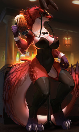 3_toes 5_fingers anthro beak biped breasts claws clothed clothed_anthro clothed_female clothing countershade_torso countershading feathers feet female finger_claws fingers inside legwear navel red_body red_eyes red_feathers red_tail solo standing tail thigh_highs toe_claws toes iris-icecry capcom monster_hunter bird_wyvern seikret 2025 digital_drawing_(artwork) digital_media_(artwork) hi_res
