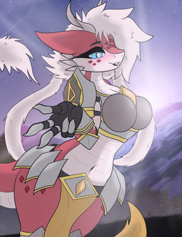 anthro armor bedroom_eyes big_breasts blowing_kiss breasts fantasy female hair hand_outstretched horn lipstick long_hair looking_at_viewer makeup narrowed_eyes navel non-mammal_breasts non-mammal_navel scales seductive solo thick_thighs ventral_scales wide_hips kariwolf197 mythology charmaine_(kariwolf197) dragon mythological_creature mythological_scalie scalie hi_res