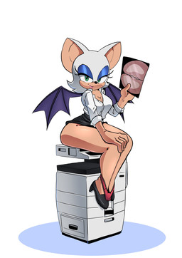 anthro bat_wings big_ears black_bottomwear black_clothing black_footwear black_nose black_shoes black_skirt blue_eyeshadow bottomwear breasts cleavage clothed clothing eyelashes eyeshadow female footwear front_view fur genitals green_eyes holding_photo makeup membrane_(anatomy) membranous_wings panties panties_down partially_clothed photocopier purple_wings red_clothing red_panties red_underwear simple_background skirt smile solo tan_body tan_fur thick_thighs topwear underwear underwear_down vulva white_background white_body white_clothing white_fur white_topwear wide_hips wings xao_art sega sonic_the_hedgehog_(series) rouge_the_bat bat mammal absurd_res hi_res