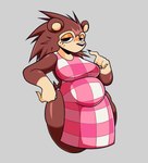 anthro apron belly clothing female looking_at_viewer slightly_chubby slightly_chubby_female solo beasheep7 animal_crossing nintendo sable_able eulipotyphlan hedgehog mammal hi_res