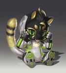 3_fingers anthro biped black_body black_fur chibi clothing fingers footwear fur green_eyes hood looking_at_viewer male shoes sitting sitting_on_ground solo tongue tongue_out yellow_body yellow_fur silverfox5213 felid mammal pantherine tiger 2024