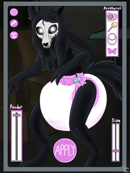 anthro big_diaper black_body black_fur black_hair black_tail breasts check_mark clean_diaper clothed clothing detailed_background diaper diaper_only digitigrade fangs female fur furniture glowing glowing_eyes hair inside long_hair looking_at_viewer overlay_layer pushbutton rattle selection_menu sex_toy slider_(control) sofa solo spiral standing tail teeth text topless vibrator wand_vibrator wearing_diaper white_diaper white_eyes burritokitten scp_foundation scp-1471-a canid canine malo mammal skulldog_(species) artist_name english_text full-length_portrait hi_res portrait signature