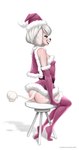 anthro armwear blue_eyes blush body_blush butt butt_blush christmas_clothing christmas_headwear clothing dress elbow_gloves female fur furniture gloves grinning_at_viewer handwear hat headgear headwear holidays legwear looking_at_viewer looking_back rear_view santa_hat seductive simple_background sitting smile solo stool teasing teasing_viewer text thigh_highs white_background white_body white_fur sethpup christmas molly_(sethpup) canid canine canis domestic_dog mammal poodle hi_res url