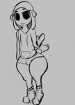 anthro big_butt big_pupils bulge butt clothing femboy fish_tail footwear gills greeting hood hoodie jacket looking_at_viewer male pockets pupils shoes simple_background small_bulge smile sneakers solo standing thick_thighs topwear waving_hand anonymous_artist cartoon_network the_amazing_world_of_gumball darwin_watterson fish marine monochrome