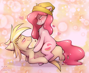 clothing duo female feral hat headgear headwear looking_at_another lying male male/female on_back on_top straddling marshmallow-ears hasbro my_little_pony equid equine horse mammal pony digital_media_(artwork) shaded
