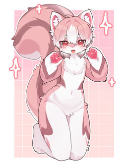 anthro blush fur hair kemono kneeling looking_at_viewer male male_anthro multicolored_body multicolored_fur multicolored_hair multicolored_tail navel nude pink_body pink_fur pink_hair simple_background solo tail white_background white_body white_fur white_hair young young_anthro young_male sugar_7374 naruta mammal rodent sciurid tree_squirrel 2026 digital_media_(artwork) hi_res portrait three-quarter_portrait