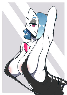 big_breasts breasts clothed clothing female looking_at_viewer presenting_armpit smile solo white_body conditional_dnp quin-nsfw nintendo pokemon nova_(quin-nsfw) gardevoir generation_3_pokemon humanoid pokemon_(species) shiny_pokemon 2024 absurd_res hi_res