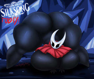 2_horns 4_fingers anthro ass_up big_breasts big_butt black_body black_eyes bottomless bottomless_female breasts butt cloak clothed clothing female fingers horn huge_breasts huge_butt hyper hyper_breasts hyper_butt jack-o'_pose pose red_cloak red_clothing solo text thick_thighs nightlyflare hollow_knight:_silksong hollow_knight_(franchise) team_cherry hornet_(hollow_knight) arthropod 2025 artist_name dated hi_res