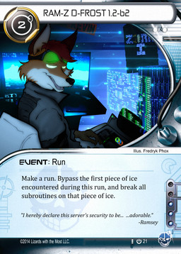 anthro black_nose card card_template computer electronics eyewear eyewear_on_head fur glowing glowing_eyes goggles goggles_on_head hair looking_at_viewer male multicolored_body multicolored_fur red_hair solo technology text trading_card trading_card_template fredryk_phox canid canine fox mammal 2014 english_text