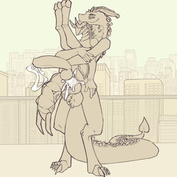 anal anthro balls big_penis bodily_fluids cum cum_in_ass cum_inside cum_while_penetrated duo genital_fluids genitals huge_penis legs_up lifting_partner male male/male penetration penis size_difference vegashasfrozenover arthropod monster 1:1