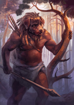 5_fingers anthro biceps brown_eyes clothed clothing day detailed_background dreadlocks fingers holding_object holding_weapon male melee_weapon musclegut muscular muscular_anthro muscular_male navel outside polearm slightly_chubby solo spear standing topless tribal tribal_clothing weapon skitalets canid canine canis domestic_dog mammal 2017 hi_res