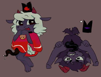 anthro anus bell bell_collar black_body black_eyes black_fur black_skin bodily_fluids bovid_horn butt caprine_horn clothed clothing collar duo fur genital_fluids genitals goat_horn grin horizontal_pupils horn long_penis looking_at_viewer male penis precum presenting presenting_hindquarters pupils rear_view red_clothing red_horn smile tail tail_motion tailwag white_body white_fur white_wool wool_(fur) artienvy cult_of_the_lamb massive_monster_(studio) goat_(cult_of_the_lamb) lamb_(cult_of_the_lamb) purple_crown_(cult_of_the_lamb) red_crown_(cult_of_the_lamb) bovid caprine goat mammal sheep hi_res
