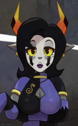 breasts dialogue female first_person_view looking_at_viewer solo marsminer homestuck ms_paint_adventures vrchat demon humanoid original_character hi_res redraw