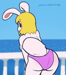 anthro big_butt blonde_hair brown_eyes butt clothing female fur hair mostly_nude panties pink_clothing pink_panties pink_underwear rabbit_ears scut_tail shaking_butt short_tail solo tail thick_tail thick_thighs underwear white_body white_fur oofrowdy one_piece carrot_(one_piece) lagomorph leporid mammal rabbit animated short_playtime