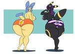anthro back-print_panties big_breasts big_butt blue_eyes blue_hair bottomwear breasts butt claire_(aj_the_flygon) clothed clothing duo eeveelution female generation_2_pokemon generation_3_pokemon generation_5_pokemon gothita hair huge_butt huge_thighs kaboozle lena_(aj_the_flygon) looking_at_viewer minun nintendo orange_clothing orange_panties orange_underwear panties panties_only pattern_bottomwear pattern_clothing pattern_panties pattern_underwear pokemon pokemon_(species) pokemon_panties print_clothing print_panties print_underwear purple_hair red_eyes striped_bottomwear striped_clothing striped_panties striped_underwear stripes thick_thighs topless umbreon underwear underwear_only wide_hips