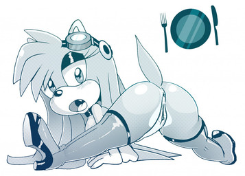 all_fours anthro anus ass_up athletic athletic_anthro athletic_female blush boots breasts butt butter_knife choker clitoris clothing cutlery eyelashes eyeshadow eyewear eyewear_on_head fangs female flexible footwear fork genitals goggles goggles_on_head high_heeled_boots high_heels jewelry kitchen_knife kitchen_utensils knee_boots knee_highs knife legwear looking_at_viewer looking_back looking_back_at_viewer makeup necklace open_mouth plate presenting presenting_anus presenting_hindquarters presenting_vulva shoes side_boob solo splits spread_legs spreading teeth thigh_boots thigh_highs tools vulva auntymoira sega sonic_the_hedgehog_(series) fan_character purity_the_hedgehog eulipotyphlan hedgehog mammal greyscale monochrome