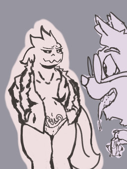 age_difference anthro bodily_fluids bottomless breasts camel_toe clothed clothing duo eyewear female genital_outline glasses jacket jacket_only male male/female panties prostitution saliva saliva_string smile tail tongue topwear topwear_only underwear vulva_outline womb_tattoo ails crawc_(ails) absurd_res hi_res