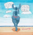 ambient_silhouette anthro anthrofied back_markings beach big_butt bikini_thong blue_body blue_fur blue_sky butt cellphone clothing cloud day dialogue electronics fur group head_markings long_ears male markings notched_ear occipital_markings outside phone red_clothing red_swimwear sand sea seaside silhouette sky small_tail solo_focus speech_bubble swimwear tail text walking water lovemet123_(lovemet_room) disney lilo_and_stitch stitch_(lilo_and_stitch) alien ambient_bird ambient_flier avian bird experiment_(lilo_and_stitch) mammal 2023 absurd_res english_text hi_res traditional_media_(artwork)