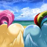 1:1 2014 ambiguous_gender ass_up beach blue_body blue_feathers blue_fur butt cloud dimwitdog duo equid equine feathered_wings feathers feral fluttershy_(mlp) friendship_is_magic fur hasbro hi_res mammal multicolored_tail my_little_pony mythological_creature mythological_equine mythology outside pegasus rainbow_dash_(mlp) rainbow_tail seaside sky tail third-party_edit wings yellow_body yellow_fur