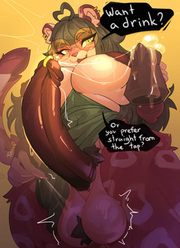 anthro balls big_breasts big_penis black_hair bodily_fluids breasts clothed clothing cum ear_piercing ejaculation eyewear fur genital_fluids genital_piercing genitals glasses hair heart_symbol herm holding_object huge_breasts huge_penis intersex long_hair long_tail looking_at_viewer low-angle_view multicolored_body multicolored_eyes multicolored_fur nipples open_mouth penis penis_piercing piercing presenting red_body red_fur simple_background smile smiling_at_viewer solo tail text thick_thighs throbbing throbbing_penis wide_hips tvmob felid leopard mammal pantherine absurd_res hi_res portrait three-quarter_portrait