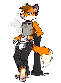 anthro barefoot bottomwear brown_hair bulge chain cigarette clothing collar ear_piercing ears_up feet foot_fetish foot_focus fox_tail fur hair holding_cigarette holding_object jewelry leaning leaning_backward leaning_on_pole looking_at_viewer male necklace nipples orange_body orange_fur panties pants pawpads paws piercing pole shirt smile smiling_at_viewer smoking smoking_cigarette solo spiked_collar spikes tail tank_top topwear underwear white_body white_fur redcoatraccoon chris_the_fox_(bartek22) canid canine fox mammal hi_res