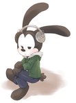 anthro black_eyes clothing electronics headphones long_ears male sitting chu_twst disney oswald_the_lucky_rabbit lagomorph mammal 2020 absurd_res hi_res