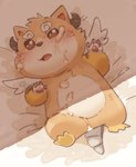 anthro blush bodily_fluids chibi cum cum_on_face featureless_crotch fur genital_fluids lying male nude on_back orange_body orange_fur pawpads solo wings garouzuki crave_saga ortho_(crave_saga) unknown_species hi_res