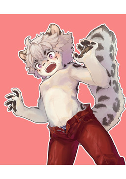 5_fingers ahoge anthro bangs big_tail black_markings black_pawpads blue_body blue_briefs blue_clothing blue_fur blue_underwear blush bodily_fluids bottomwear briefs button_fly clothed clothing denim denim_bottomwear denim_clothing emanata embarrassed featureless_chest fingers fur fur_markings hair hand_pawpads hands_up jeans jeans_pull leopard_spots leopard_tail looking_down male male_anthro markings open_bottomwear open_clothing open_mouth open_pants pants partially_clothed partially_clothed_anthro partially_clothed_male pawpads pink_background purple_eyes raised_arms raised_tail red_bottomwear red_clothing red_jeans red_pants simple_background solo spots surprised sweat sweatdrop tail text topless topless_anthro topless_male underwear white_body white_hair young young_anthro young_male umani felid feline felis mammal pantherine snow_leopard hi_res japanese_text portrait three-quarter_portrait