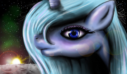 blue_eyes female green_hair hair horn looking_at_viewer moon simple_background solo space star sun hereticofdune friendship_is_magic hasbro my_little_pony mythology princess_luna_(mlp) equid equine mammal mythological_creature mythological_equine unicorn 2011 hi_res