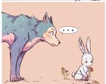 2020 beastars canid canine canis comic digital_media_(artwork) domestic_rabbit duo dwarf_rabbit eden_fries ellipsis female feral feralized flower fur haru_(beastars) lagomorph larger_male legoshi_(beastars) leporid looking_at_another male mammal oryctolagus plant quadruped rabbit simple_background size_difference smaller_female white_body white_fur wolf