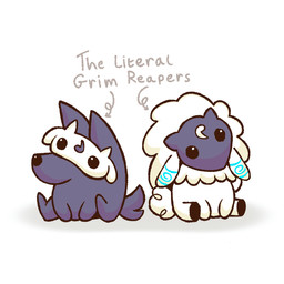 blue_body blue_fur chibi duo ear_markings fur mask simple_background sitting white_background white_body white_fur serynskies league_of_legends riot_games tencent kindred_(lol) lamb_(lol) wolf_(lol) 1:1 hi_res