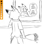 anthro dialogue flower generic_flower looking_at_viewer looking_away male mirror plant simple_background solo talking_to_viewer white_background spoof_(artist) alone_on_a_friday_night_(meme) disney zootopia nick_wilde canid canine fox mammal red_fox true_fox line_art meme