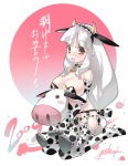 animal_print armwear bell bell_collar big_breasts blush breasts clothing collar cow_print cowbell elbow_gloves female garter_belt garter_straps gloves hair handwear holidays horn kneeling legwear long_hair low-tied_long_hair open_mouth open_smile plushie simple_background smile solo stockings stuffed_cow thigh_highs tied_hair white_background white_hair kousaki_rui chinese_zodiac new_year year_of_the_ox animal_humanoid bovid bovid_humanoid bovine bovine_humanoid cattle_humanoid humanoid mammal mammal_humanoid 2009